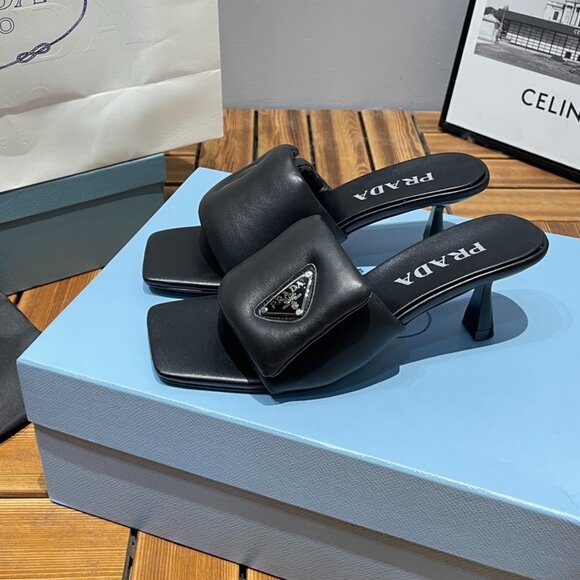 Prada Spazzolato Logo Leather Slide Sandal Black - Picture 1 of 6